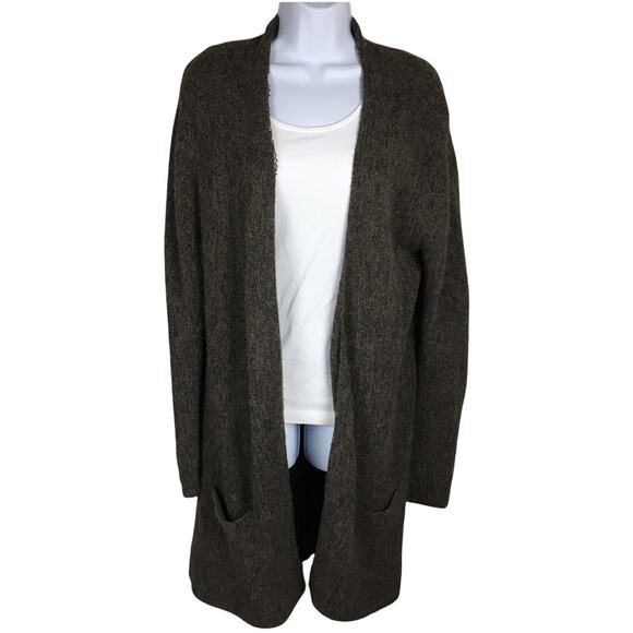 Peruvian Connection Sweater 100% Royal Alpaca Brown Knit Cardigan Duster L -flaw - Picture 1 of 11